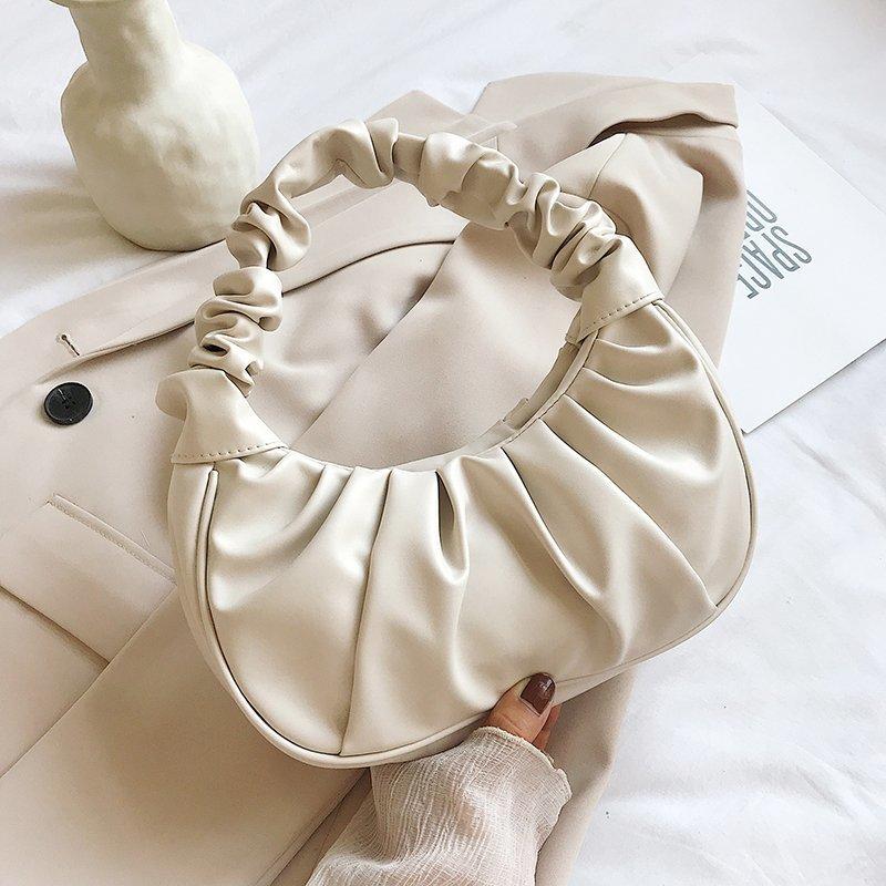 Ruched Underarm Bag Solid Shoulder Bag Women's PU Leather Top Handle Purse