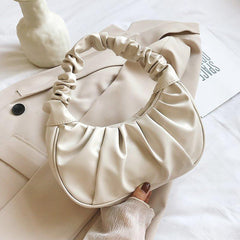 Ruched Underarm Bag Solid Shoulder Bag Women's PU Leather Top Handle Purse