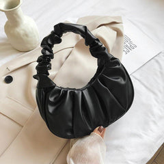 Ruched Underarm Bag Solid Shoulder Bag Women's PU Leather Top Handle Purse
