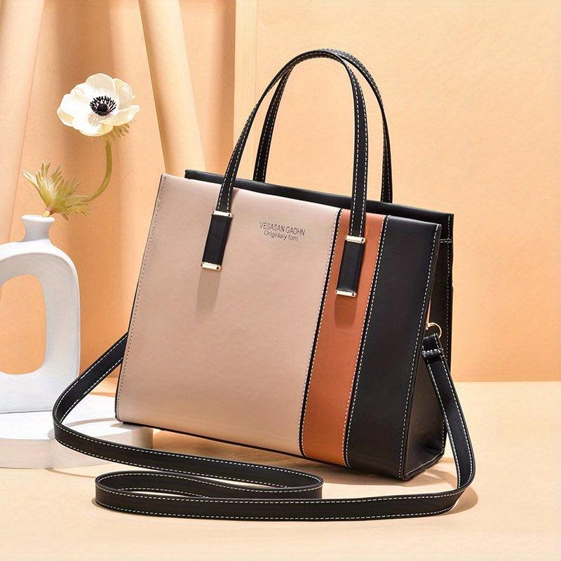 Colorblock Square Satchel Bag Letter Graphic Handbag