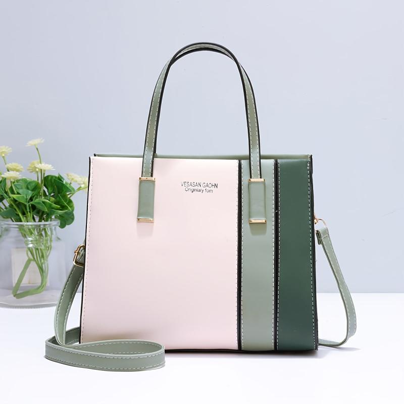 Colorblock Square Satchel Bag Letter Graphic Handbag