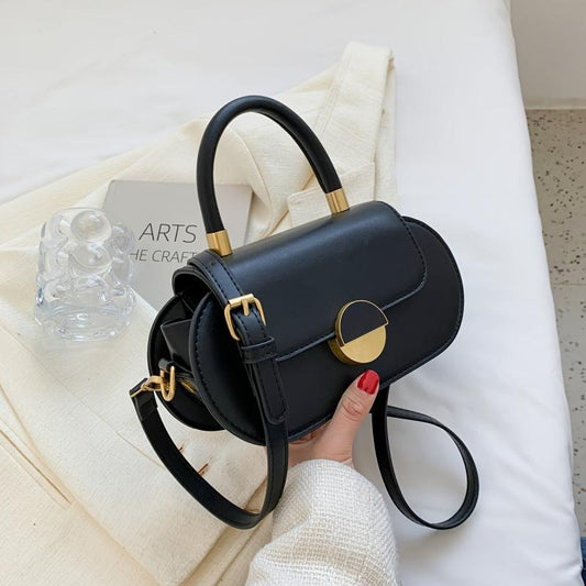 Vintage Contrast Handbag Buckle Decor Crossbody Bag Women's Small PU Flap Purse