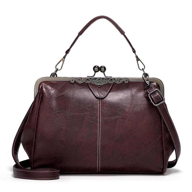 Retro Mini Handbag Women's Faux Leather Top Handle Purse with Kiss Lock