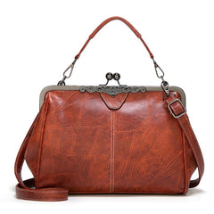 Retro Mini Handbag Women's Faux Leather Top Handle Purse with Kiss Lock