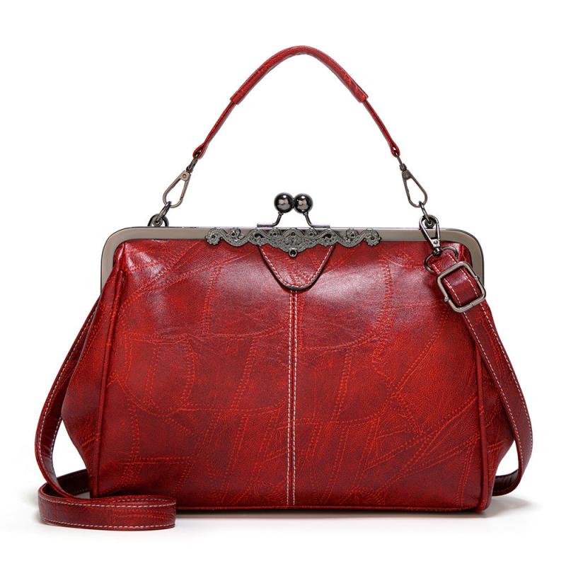 Retro Mini Handbag Women's Faux Leather Top Handle Purse with Kiss Lock
