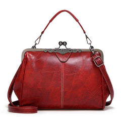 Retro Mini Handbag Women's Faux Leather Top Handle Purse with Kiss Lock