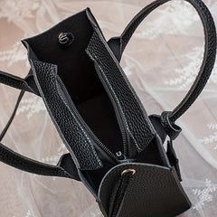 Litchi Embossed Mini Durable Shoulder Bag Portable Double Handle Tote Handbag