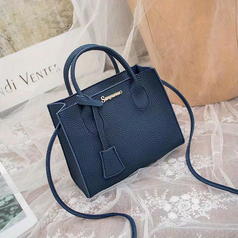 Litchi Embossed Mini Durable Shoulder Bag Portable Double Handle Tote Handbag
