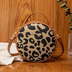 Leopard Pattern Round Bag Zipper Satchel Women's Purse