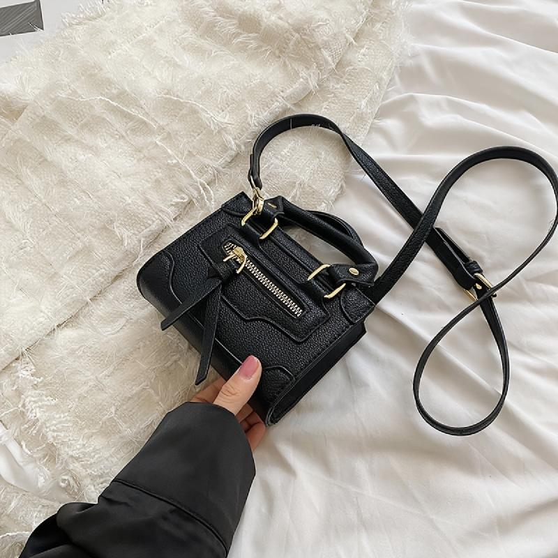 Mini Zipper Crossbody Bag Faux Leather Purse with Adjustable Strap
