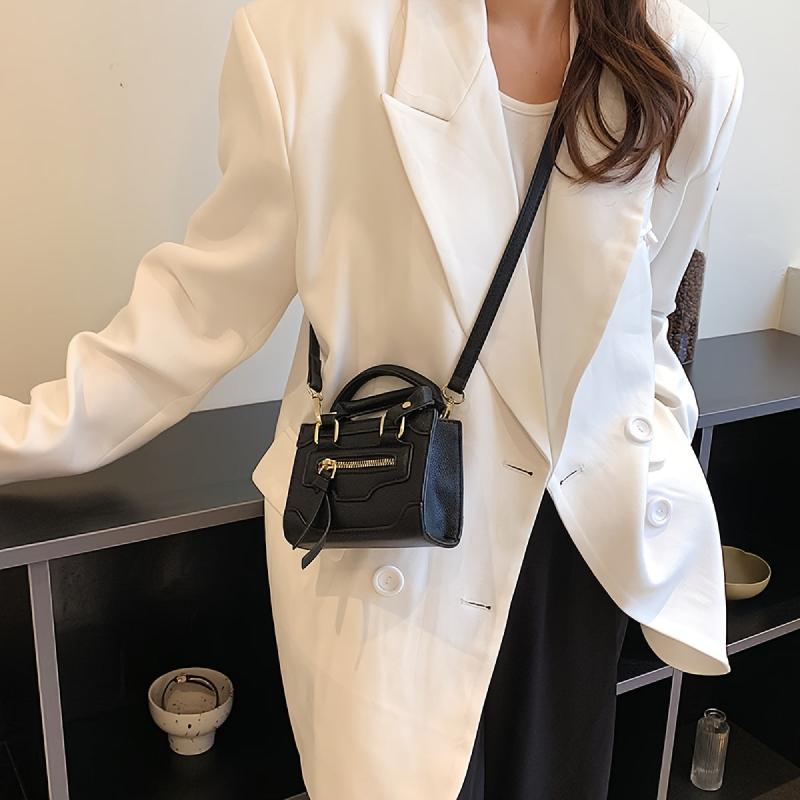 Mini Zipper Crossbody Bag Faux Leather Purse with Adjustable Strap