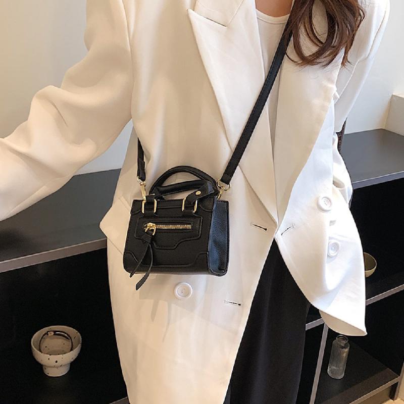 Mini Zipper Crossbody Bag Faux Leather Purse with Adjustable Strap