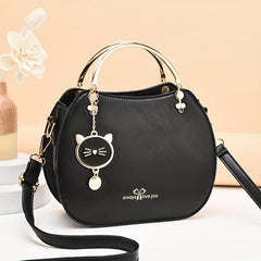 Letter Graphic Round Handbags Cat Decor Crossbody Bag Women's Top Ring Purses