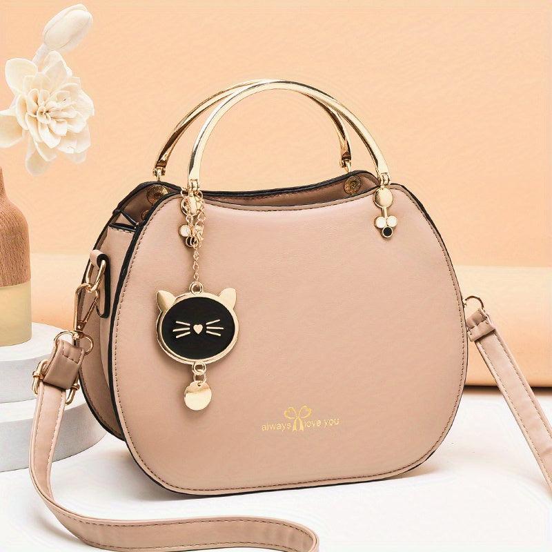 Letter Graphic Round Handbags Cat Decor Crossbody Bag Women's Top Ring Purses