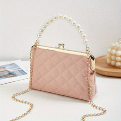 Argyle Quilted Crossbody Bag with Faux Pearl Handle