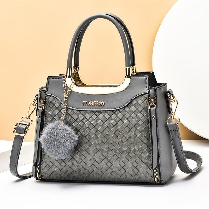 Geometric Embossed Satchel Bag Plush Ball Hand Bag