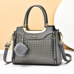 Geometric Embossed Satchel Bag Plush Ball Hand Bag