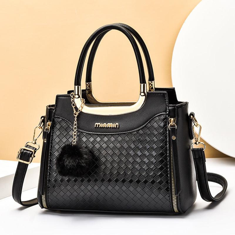 Geometric Embossed Satchel Bag Plush Ball Hand Bag