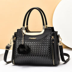 Geometric Embossed Satchel Bag Plush Ball Hand Bag