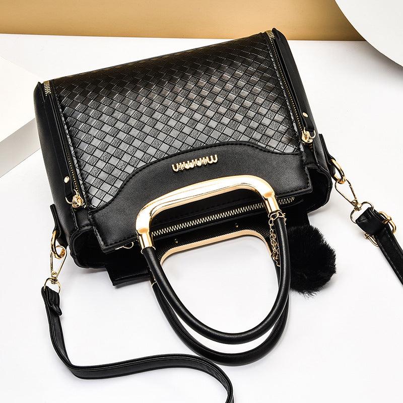 Geometric Embossed Satchel Bag Plush Ball Hand Bag
