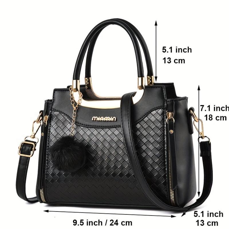 Geometric Embossed Satchel Bag Plush Ball Hand Bag