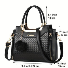 Geometric Embossed Satchel Bag Plush Ball Hand Bag