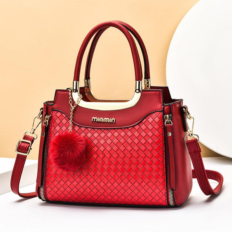 Geometric Embossed Satchel Bag Plush Ball Hand Bag