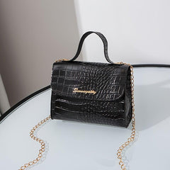 Crocodile Embossed Chain Crossbody Bag Stylish Flap Purse