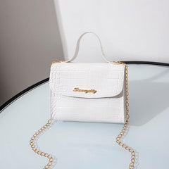 Crocodile Embossed Chain Crossbody Bag Stylish Flap Purse
