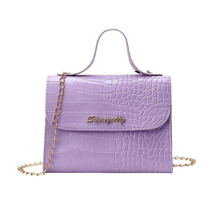 Crocodile Embossed Chain Crossbody Bag Stylish Flap Purse