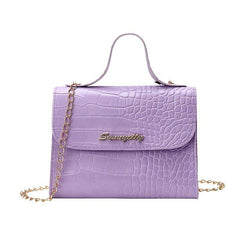 Crocodile Embossed Chain Crossbody Bag Stylish Flap Purse