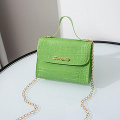 Crocodile Embossed Chain Crossbody Bag Stylish Flap Purse