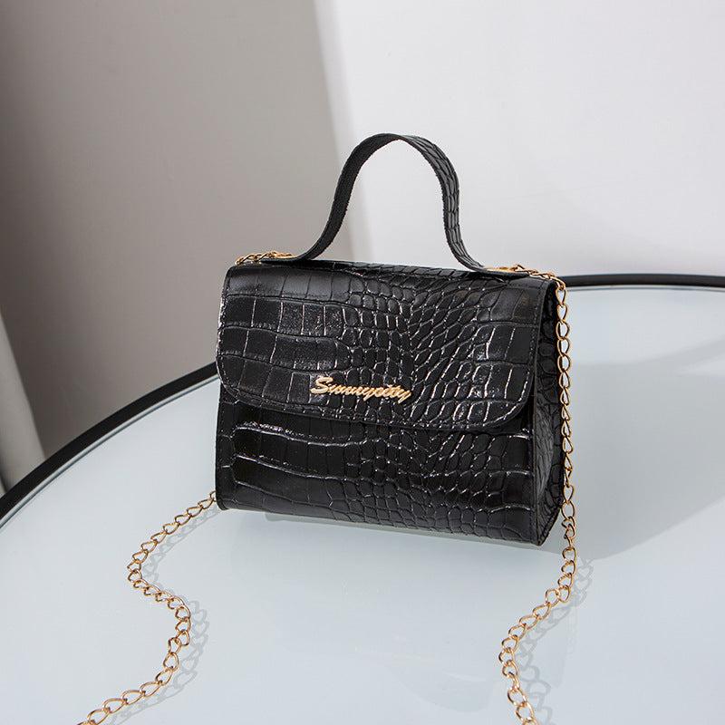 Crocodile Embossed Chain Crossbody Bag Stylish Flap Purse