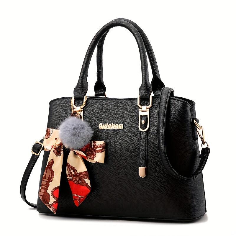 Scarf Bow Plush Pom Pom Pendant Decor Shoulder Bag Large Capacity