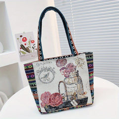 Vintage Embroidered Canvas Tote Bag Butterfly Pattern Handbags Ethnic Style