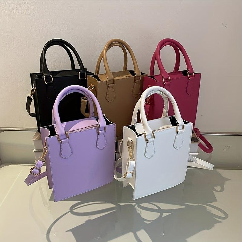 Stylish PU Leather Tote Bag Top Handle Crossbody Purse