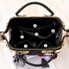 3D Floral Decor Handbag Faux Leather Crossbody Bag Women's Top Handle Purse