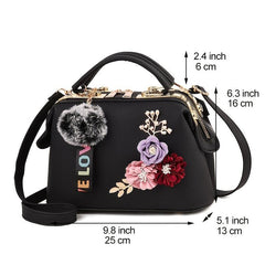 3D Floral Decor Handbag Faux Leather Crossbody Bag Women's Top Handle Purse