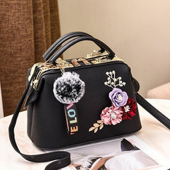 3D Floral Decor Handbag Faux Leather Crossbody Bag Women's Top Handle Purse