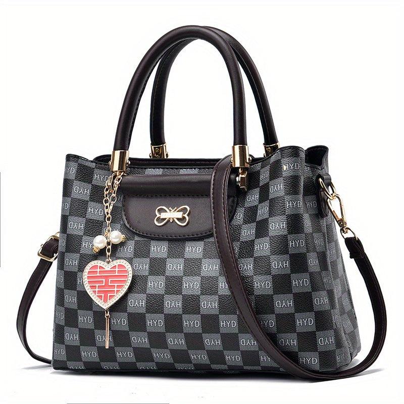 Plaid Top Handle Crossbody Bag PU Leather Classic Shoulder Bag