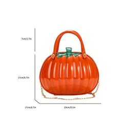 Pumpkin Shaped Metal Chain Crossbody Bag PU Leather Satchel Bag