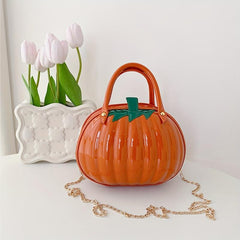 Pumpkin Shaped Metal Chain Crossbody Bag PU Leather Satchel Bag