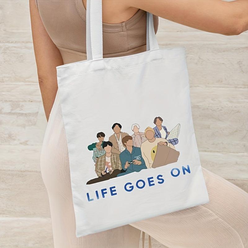 Life Goes On Pattern Canvas Tote Lightweight Shopping Tote