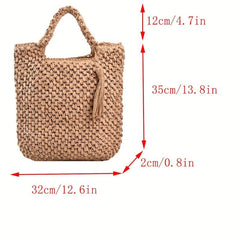 Ethnic Straw Woven Handbags Tassel Decor Tote Bag Boho Style
