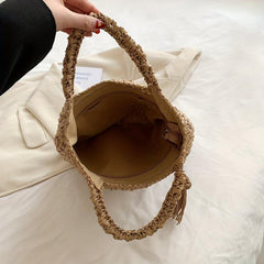 Ethnic Straw Woven Handbags Tassel Decor Tote Bag Boho Style