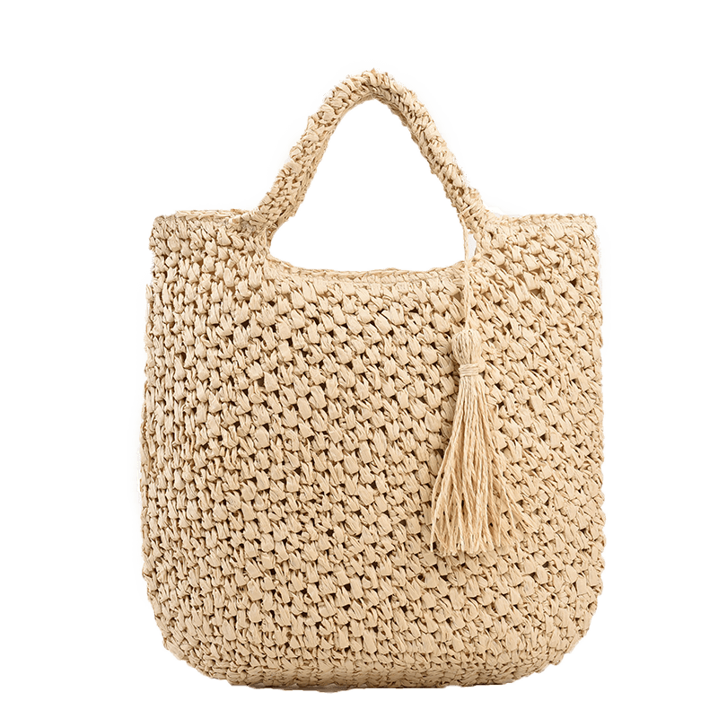 Ethnic Straw Woven Handbags Tassel Decor Tote Bag Boho Style