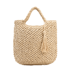 Ethnic Straw Woven Handbags Tassel Decor Tote Bag Boho Style