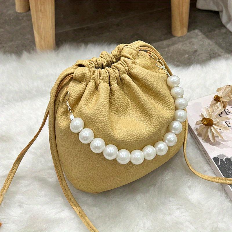 Minimalist Soldi Bucket Bag Drawstring Shoulder Bag With Beaded Strap