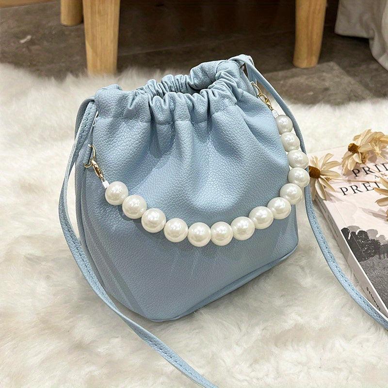 Minimalist Soldi Bucket Bag Drawstring Shoulder Bag With Beaded Strap