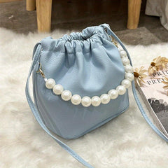Minimalist Soldi Bucket Bag Drawstring Shoulder Bag With Beaded Strap